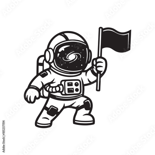 Astronaut Holding Flag in Space
