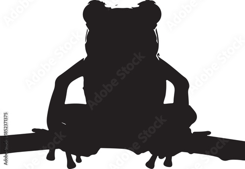 Black silhouette of a frog sitting on a branch white