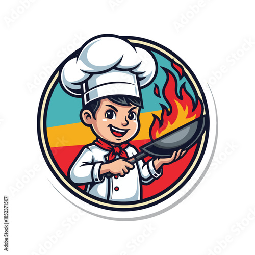Chef with Pan and Flame