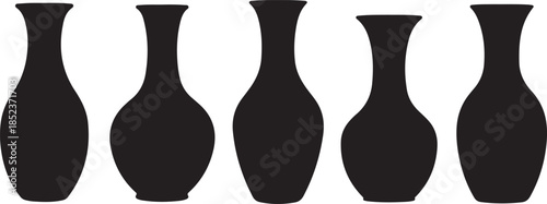 Five black vase silhouettes in a row against a white background