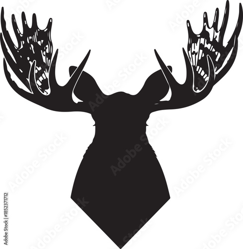Black silhouette of a moose head with large antlers animal black and white