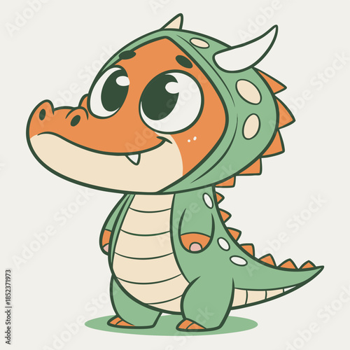 Cute green cartoon crocodile character illustration