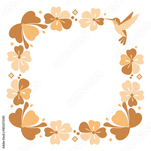 Decorative floral frame with a hummingbird sipping nectar.