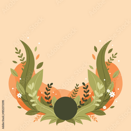 Decorative Floral Wreath with Autumnal Elements and Central Circle.