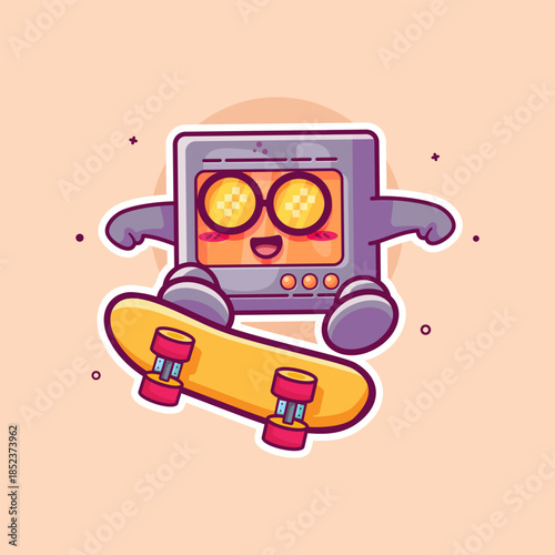 cool microwave character mascot playing skateboard isolated cartoon