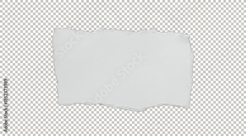 Realistic Blank Torn White Paper Scrap with Ripped Edges Isolated on Transparent Background.