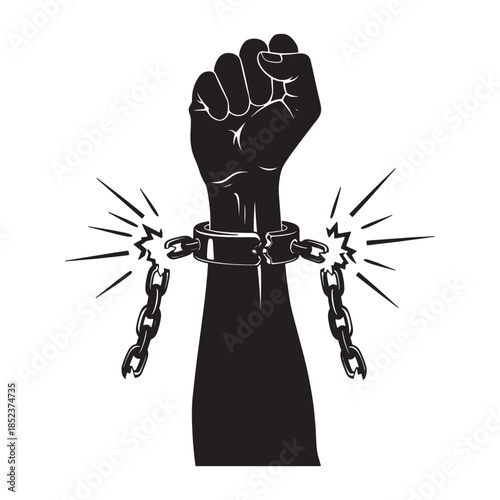 Breaking Chains Silhouette of a Fist Symbolizing Freedom and Emancipation
