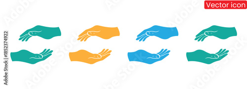 Colorful hands offering help and support in various gestures,Open Hands Worship Gesture Icon Care Holding Hold Caring Praying Offering Pray Offer Blessing Bless Charity Receive Palms Palm Hand 