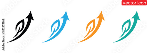 Colorful vector icons of upward arrows in four hues,Curve arrow. Curve arrow upward.Pictogram icon for direction up.graphic logo isolated on white background.Flat symbol for next, forward and backward