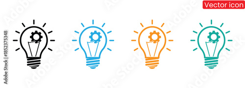 Colorful light bulb icons for innovation and ideas,Light bulb Icon Set. Bulb lamp icon in thin flat style. Electric lamp, light, innovation. Idea light bulb icon vector illustration.