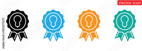 Colorful award ribbons with keyhole icons in black, blue, orange, teal,Blue award ribbon seal of excellence icon illustration element,Award icon. Solid glyph series icon