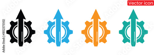 Colorful gear icons with upward arrows for growth and progress,Gear with an upward arrow icon. Upgrade icon. Operational excellence icon