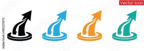 Colorful vector icons of growing arrows in four different colors,Upward trend arrow icon set. grow up sign. indicating growth and success. Success graph trending upwards.  profit statistics symbol
