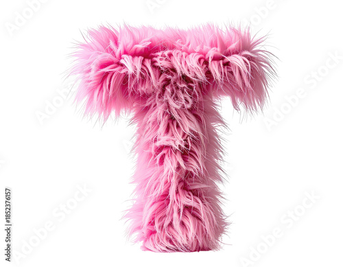 Pink, fluffy, fur-like letter T with high detail and a black background