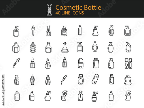 Cosmetic bottle line icons collection beauty product packaging and dispenser icons vector