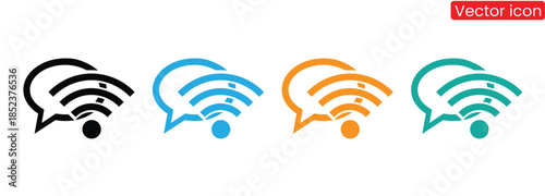 Colorful WiFi speech bubble icons for digital communication,3D Wi-Fi Icon in Chat Bubble – Wireless Network Symbol in Speech Balloon Style for Web, Signal, Communication, and Internet Connection 