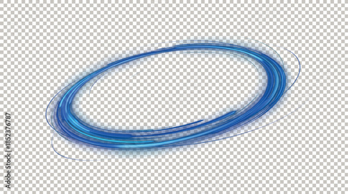 Abstract Blue Glowing Orbital Ring and Neon Circular Light Swirl Effect Isolated on Transparent Background for Creative Design Overlay.