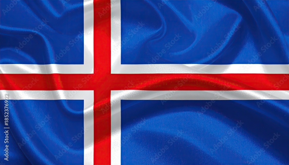 Fototapeta premium Wavy, cloth representation of a cross-shaped emblem with blue, red, and white