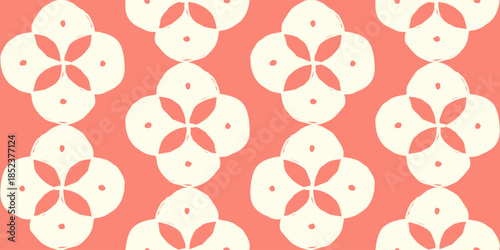 Hand drawn oriental floral seamless pattern on pastel red background