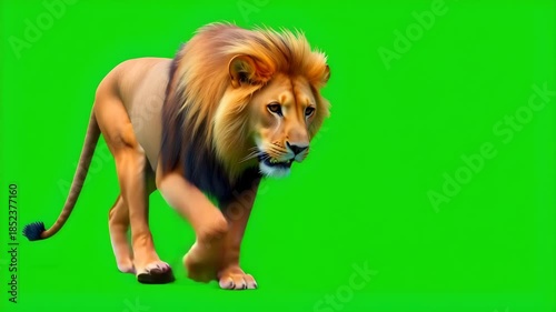 Lion walking with a green screen background