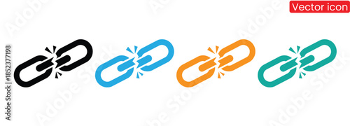 Broken chain links in four colors on white background,chain link icon. Security symbol template for graphic and web design collection logo vector illustration,Chain icon, durable icon, vector,