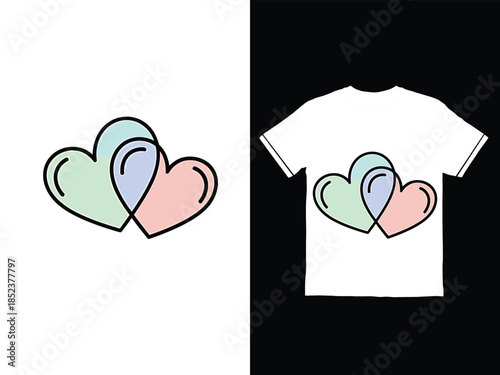 colorful hearts on t shirt and white background