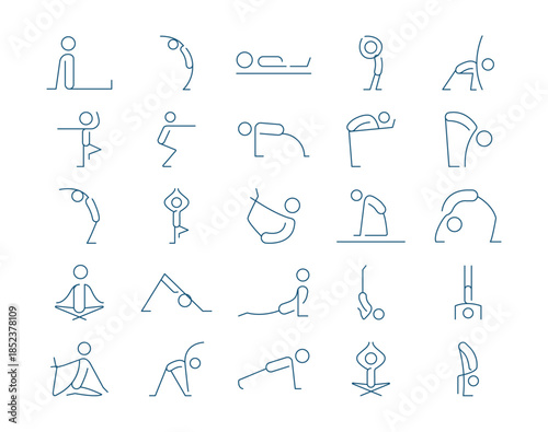 Yoga pose collection. Yoga line icons set. Simple vector icon in modern thin line style. Vector illustration.