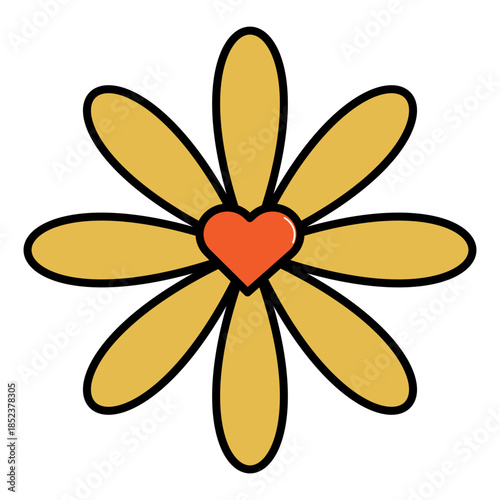 Yellow flower vector with heart middle