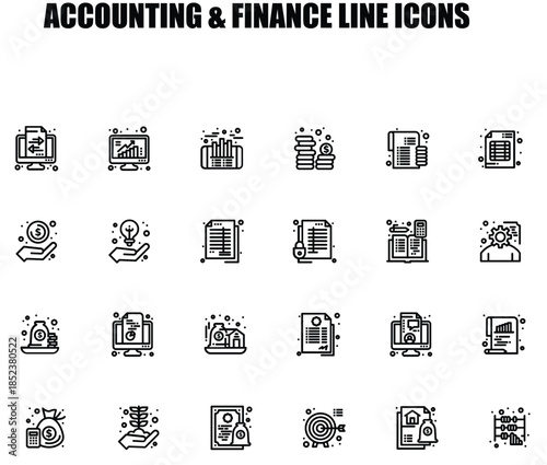 Set of accounting and finance icons set. vector editable strokes