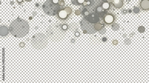 Soft Falling Silver Bokeh Circles and Shimmering Light Particles Isolated on Transparent Background for Festive Design Overlay.