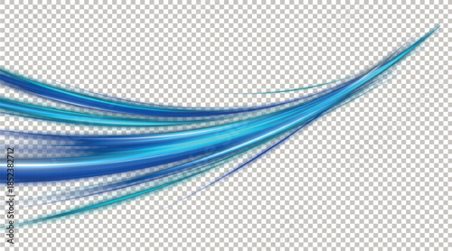 Dynamic Blue Abstract Wave Lines with Smooth Curved Motion Effect Isolated on Transparent Background for Creative Graphic Design.