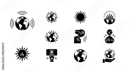 Black vector glyphs for global warming climate change and heat issues EPS10 Stock.eps