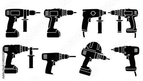 Cordless Power Drills and Impact Drivers Silhouette Vector Set EPS10 Stock.eps