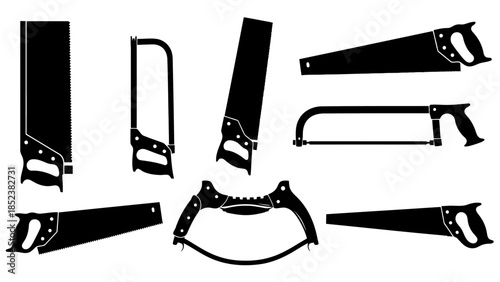 Diverse Saws Black Silhouettes Woodworking and Metal Tools Vector Set EPS10 Stock.eps