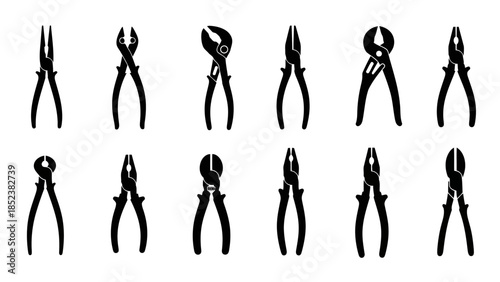 Diverse Pliers and Hand Tool Silhouettes Black Vector Icons EPS10 Stock.eps
