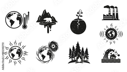 Environmental issues global warming and natural disasters flat vector icons EPS10 Stock.eps