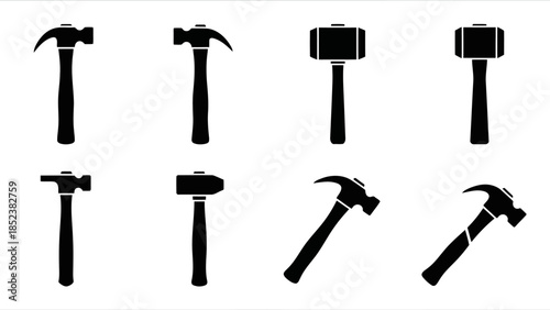 Eight hammer icon silhouettes Black vector tools on white background EPS10 Stock.eps