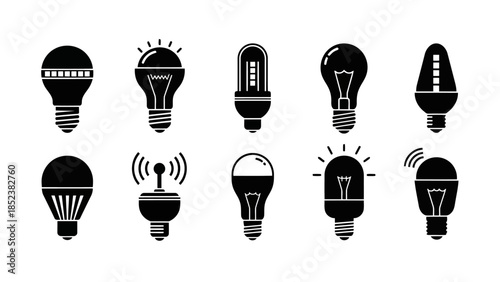 Light Bulb Icons Set Modern Vector Silhouettes of Various Lamps EPS10 Stock.eps