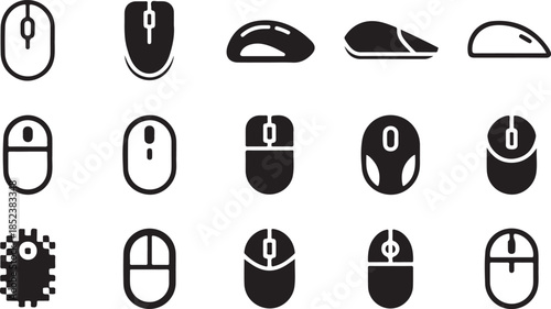 Diverse Collection of Computer Mouse Icons Displaying Various Styles and Forms