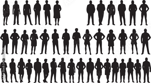 Diverse Group of Standing Human Silhouettes Useful for Architectural Plans
