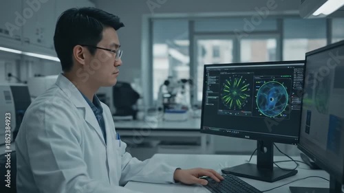 Wallpaper Mural Asian Male Scientist Analyzing Neurological Data in a Modern Laboratory. Torontodigital.ca