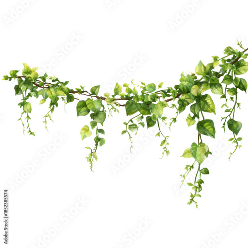 Variegated green ivy vine with trailing tendrils plant leaves, Isolated On White, Png Transparent, Cut Out
