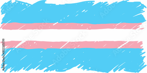 A hand drawn representation of the transgender pride flag with bold color blocks