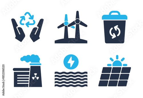 Renewable Energy and Waste Management icon set. Solid glyph series icons