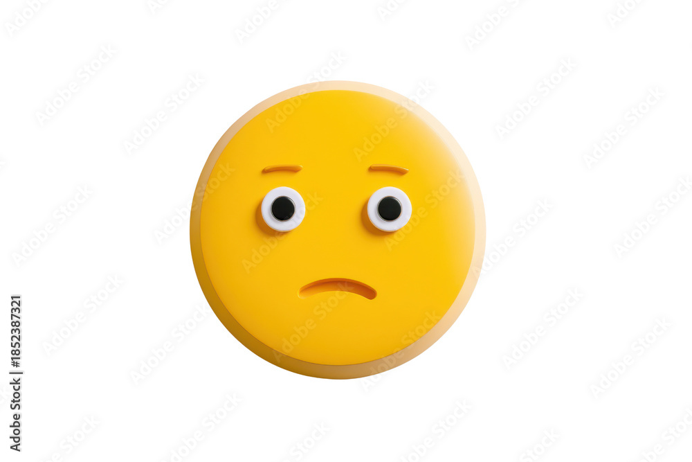 Fototapeta premium Worried yellow emoji face with wide eyes and curved mouth image, Isolated On White, Png Transparent, Cut Out