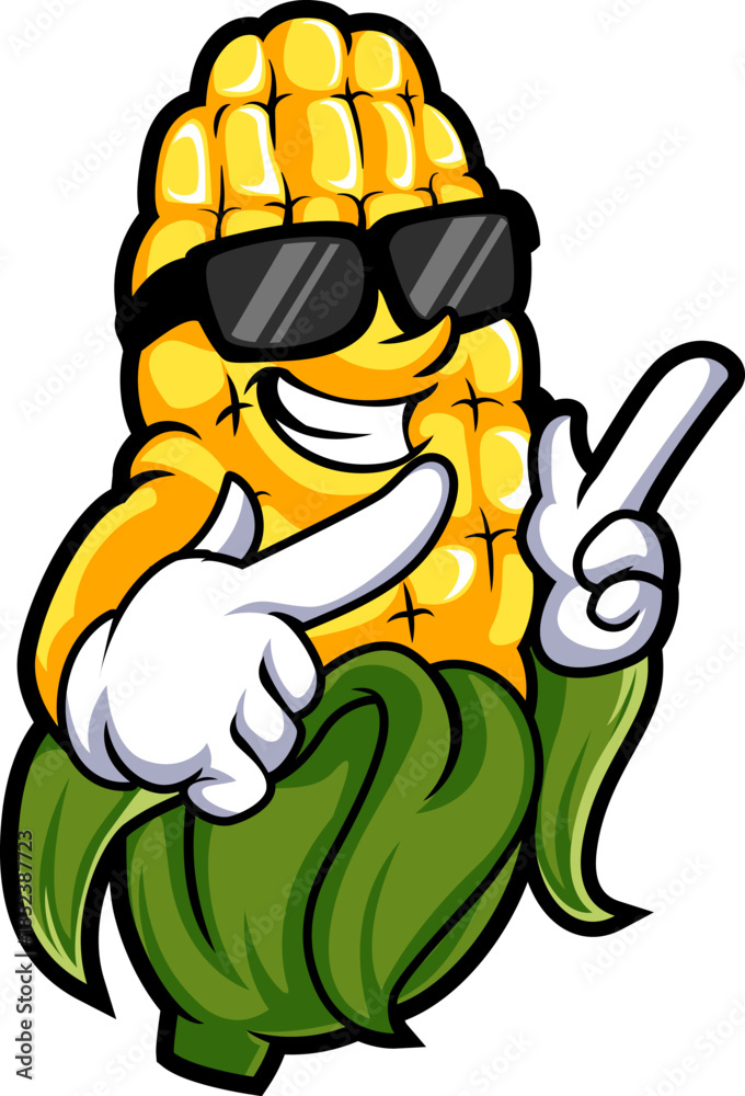 Obraz premium Cool Corn Mascot Character Wearing Sunglasses