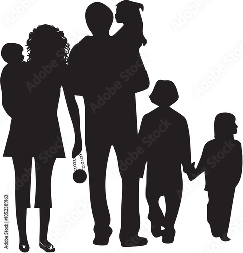 family of six illustration, Family Silhouette Father, parents, child, people png