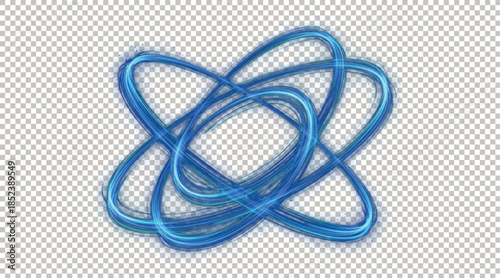 Abstract Blue Atomic Orbit Symbol Isolated on Transparent Background for Science and Technology Design.