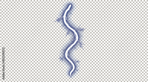 Vertical Wavy Electric Lightning Bolt Transparent PNG Overlay for Effects.