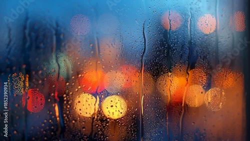 Rainy Night City Lights - Abstract Window View.